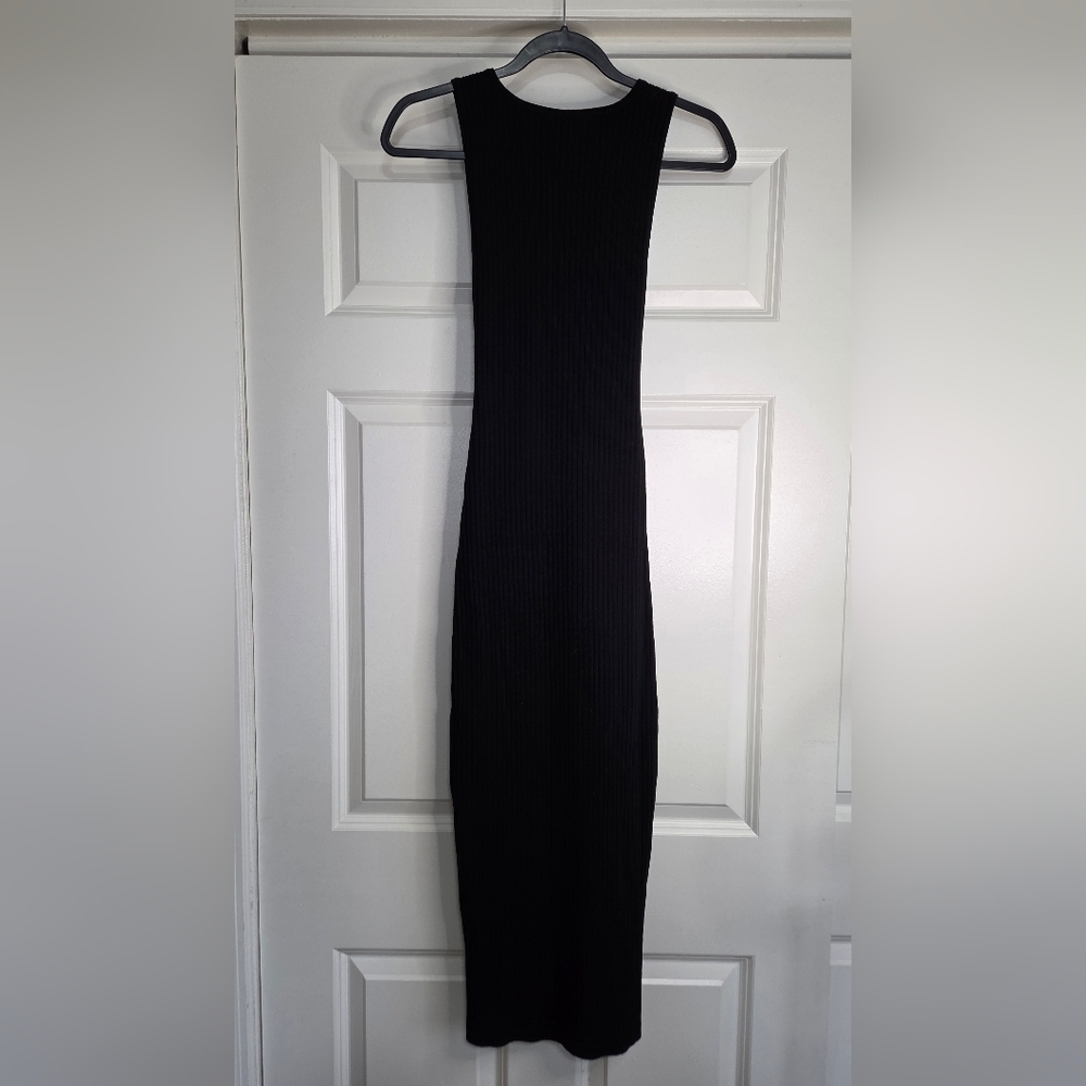 Good American Black Ribbed Knit Midi Dress with Ties - Size 2 (Medium) - Picture 3 of 8